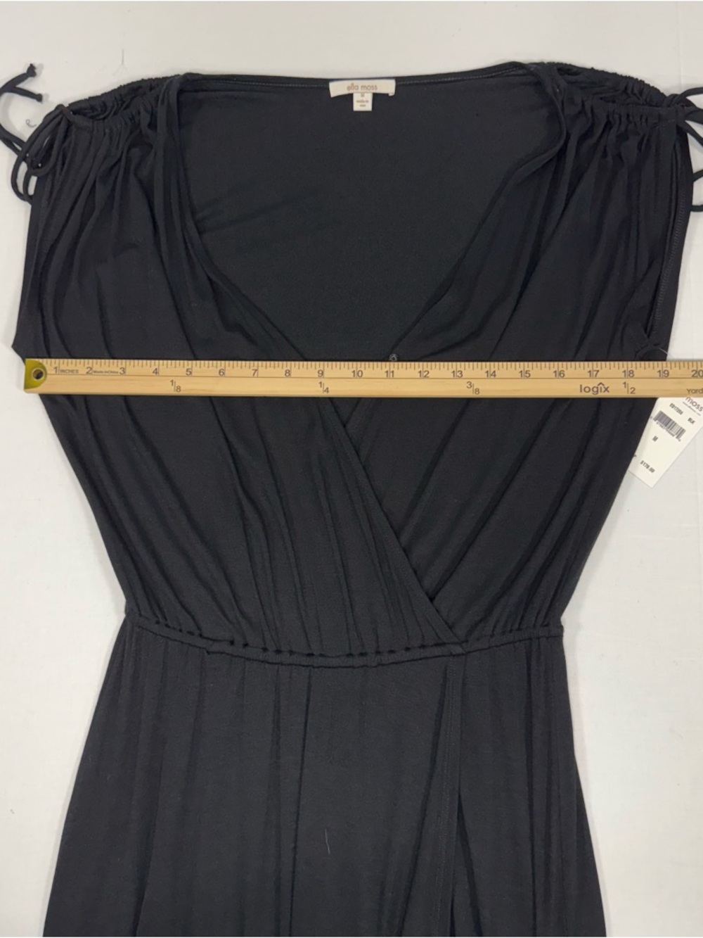 NWT Ella Moss Black Rayon Faux Wrap Maxi Dress Tie Shoulder Size M Medium - Picture 6 of 10